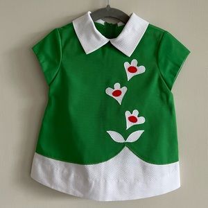 Florence Eiseman Vintage 1970s Girls Green Flower Dress sz 2T